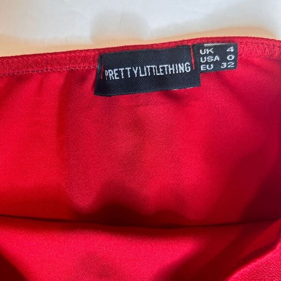 PrettyLittleThing Red Crepe Split Side Bandeau Bodycon Dress. Size 0 - Picture 3 of 12